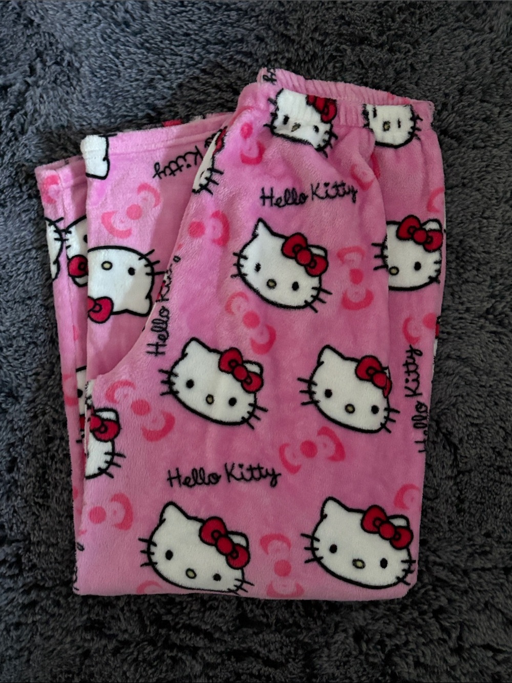 Hello Kitty Pink Fleece Pajama Bottoms with Red Bows